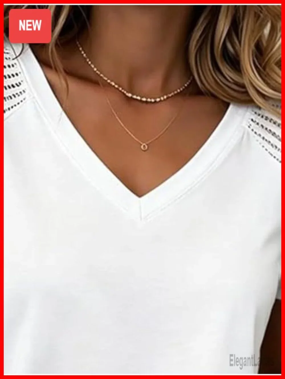 V-Neck Short Sleeve Blouse with Contrast Mesh - Business Casual Top
